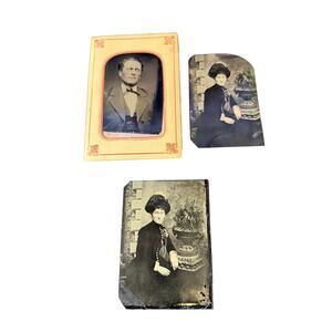 Antique 1800s Tintype Ambrotype Photo Lot 3 Pcs Cased & Uncased Victorian